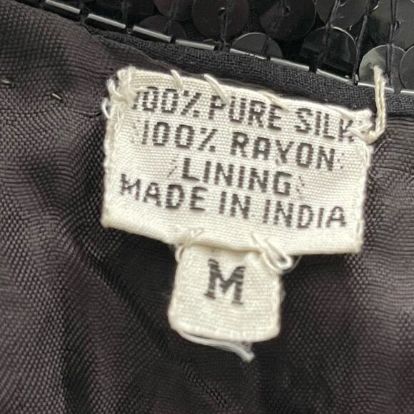 NWT - VINTAGE - 100% silk women Glam Boho black sequins short sleeves top MEDIUM - Picture 7 of 14